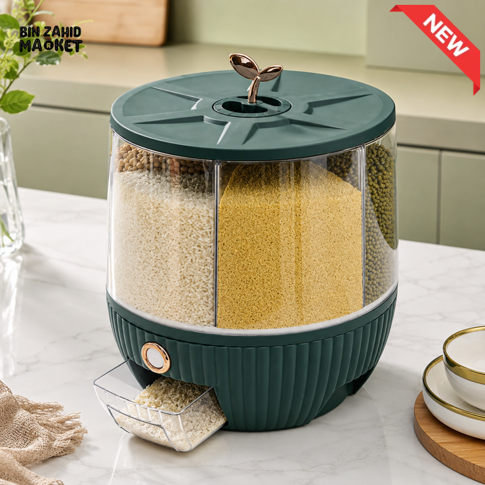 ROTATING MULTI-COMPARTMENT GRAIN STORAGE DISPENSER - 10 KG