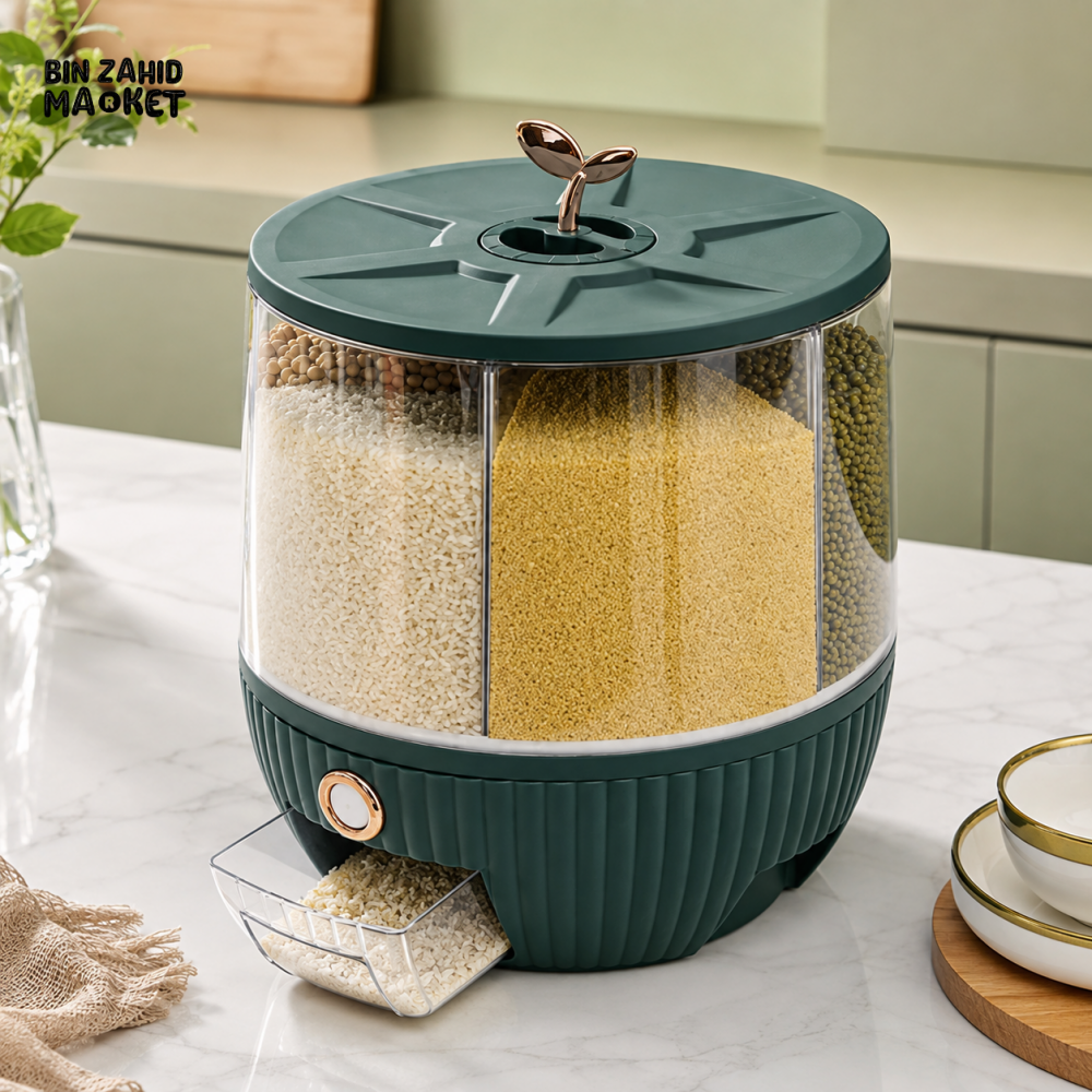 ROTATING MULTI-COMPARTMENT GRAIN STORAGE DISPENSER - 10 KG