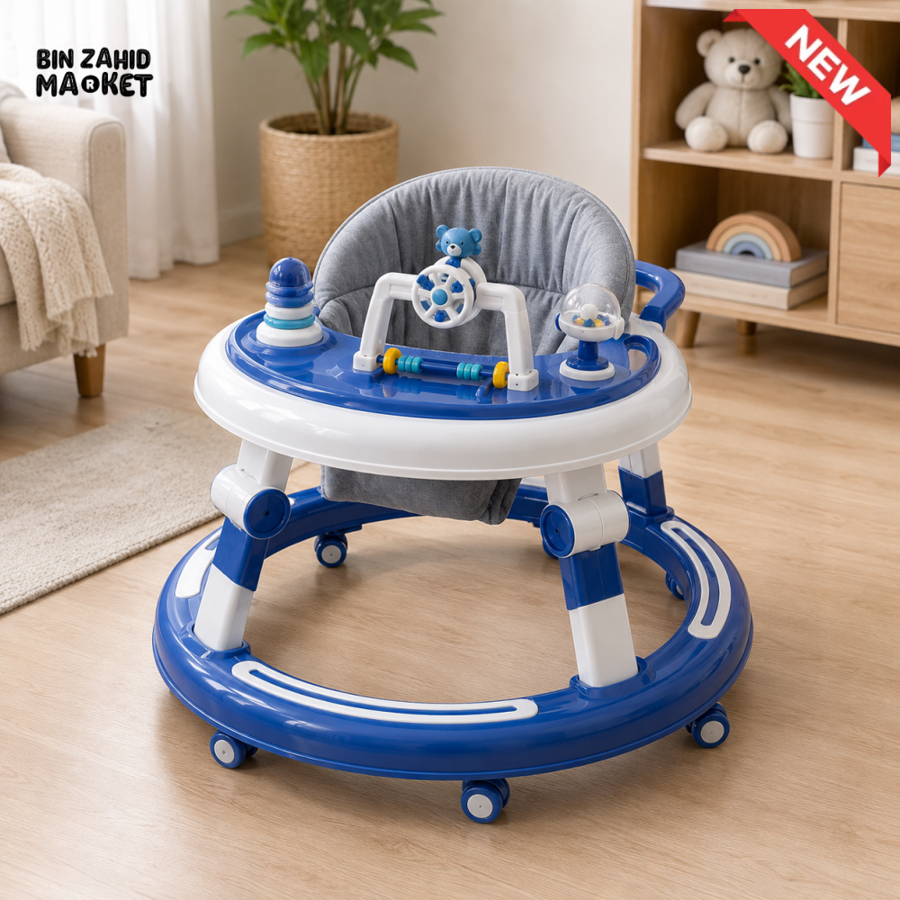 ROUND BABY WALKER WITH ACTIVITY TOYS - BLUE