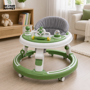 ROUND BABY WALKER WITH ACTIVITY TOYS - GREEN