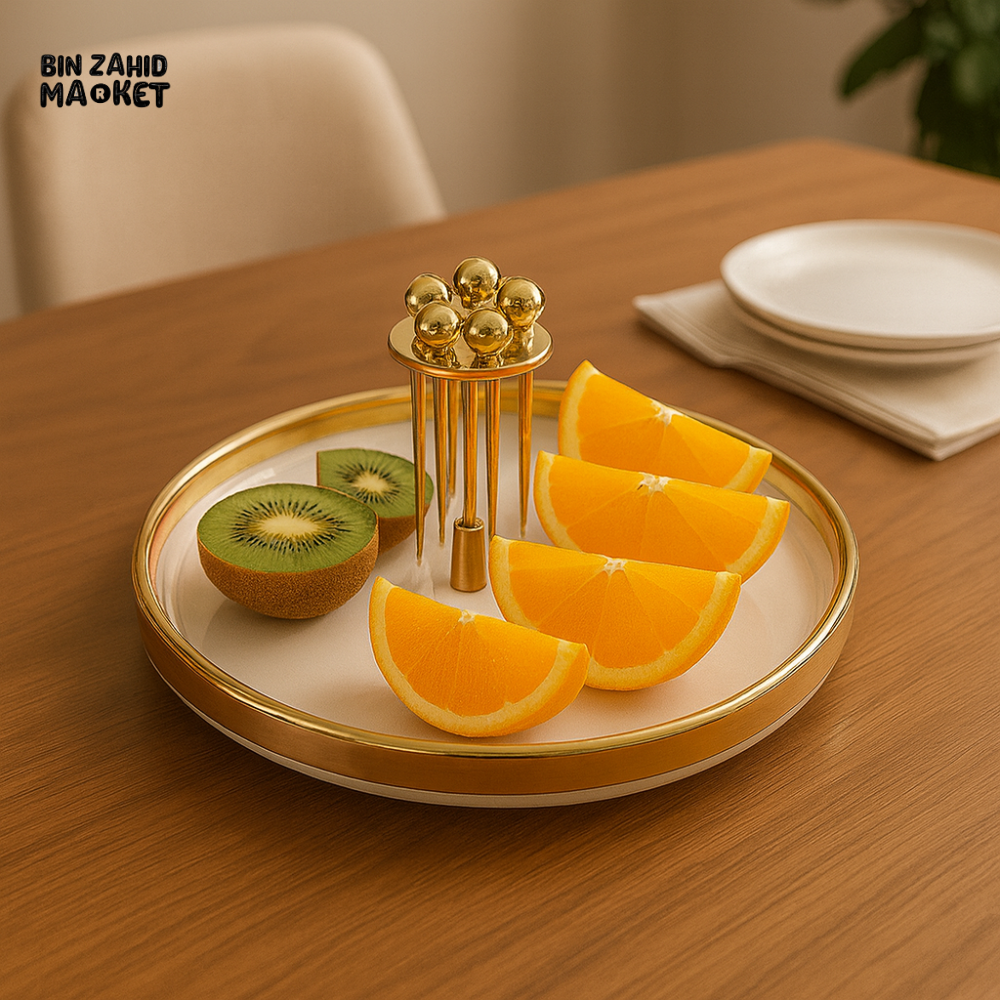 ROUND FRUIT TRAY WITH GOLDEN PICKS - WHITE ZQ-105