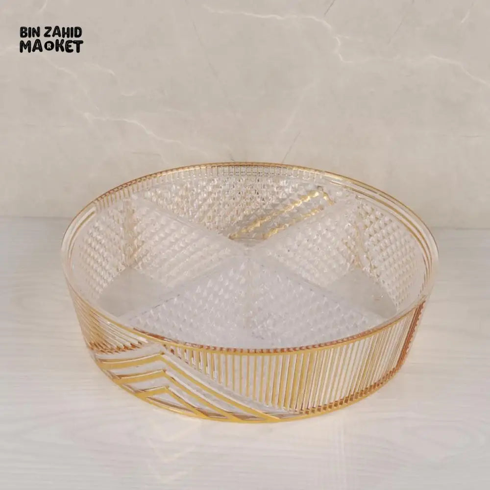 ROUND GILDED ACRYLIC TRAY 4-SECTION DIVIDER WITH CLEAR LID ELEGANT STORAGE & SERVING DISPLAY