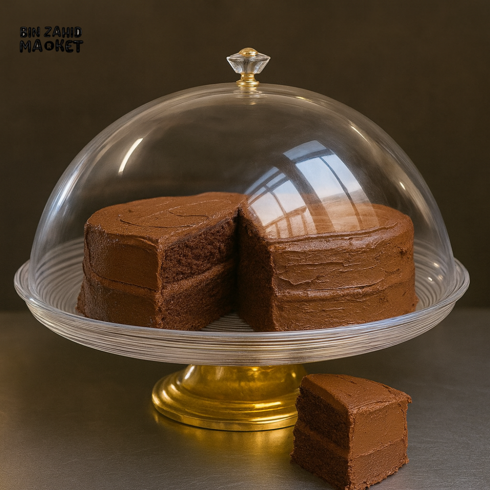 ROUND TRANSPARENT CAKE PLATE WITH DUST COVER – MULTIPURPOSE BREAD & FRUIT DISPLAY HOLDER FOR PARTY & HOME DECORATION