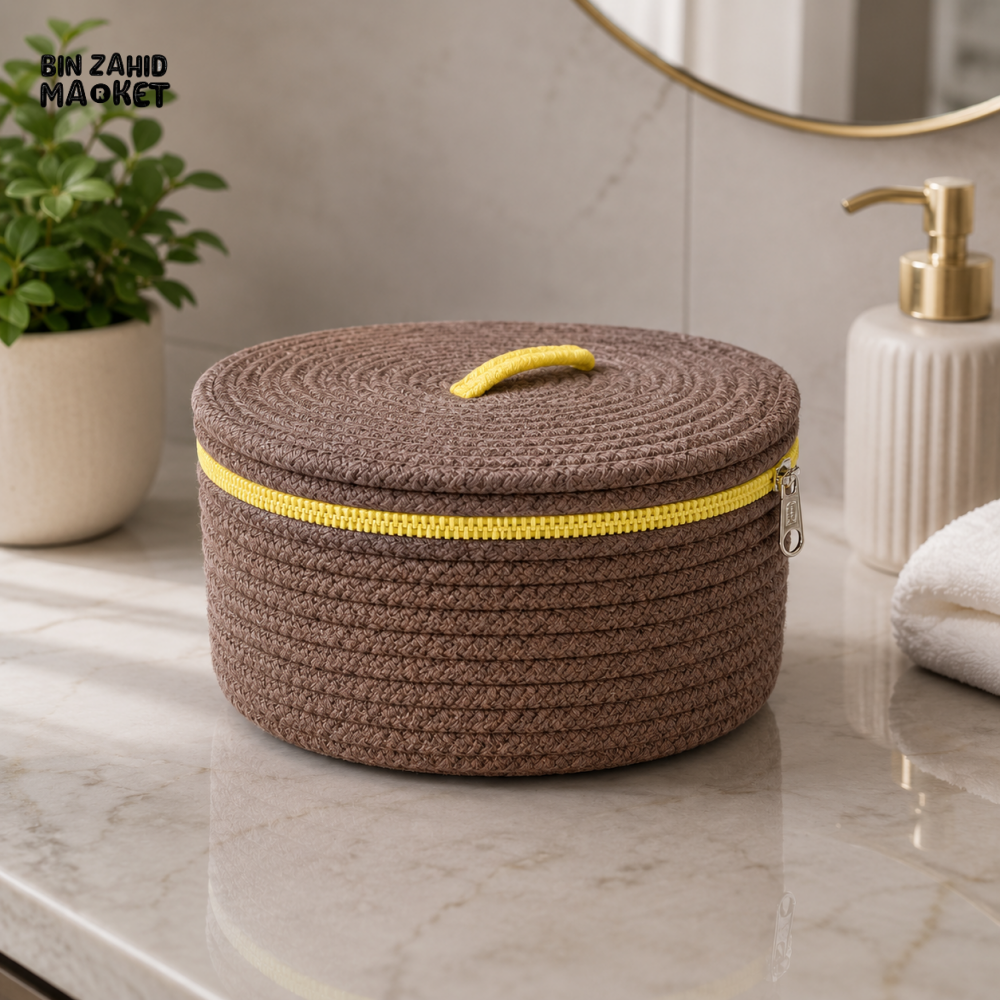 ROUND ZIPPER STORAGE BASKET WITH LID - Storage Boxes & Baskets