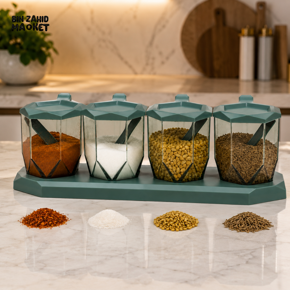ROYAL 4 GRID SEASONING CONTAINER SET WITH SPOONS