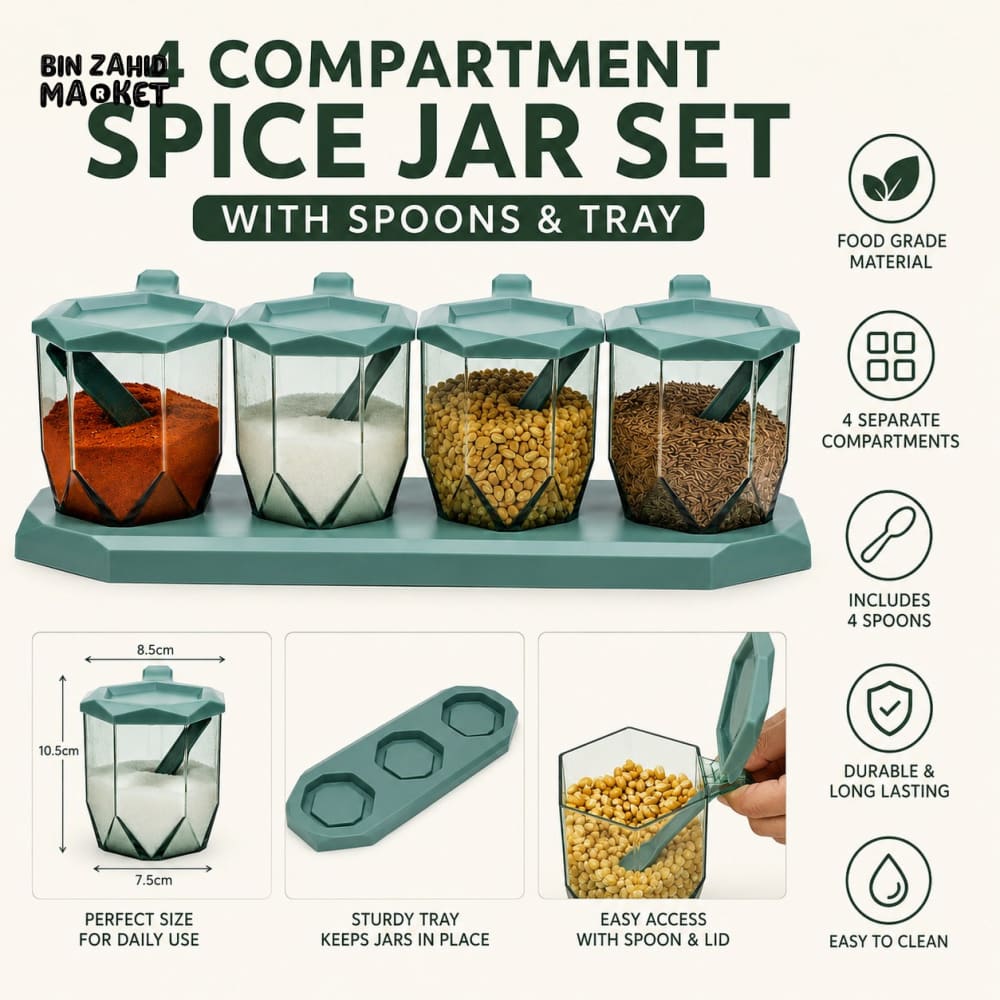 ROYAL 4 GRID SEASONING CONTAINER SET WITH SPOONS