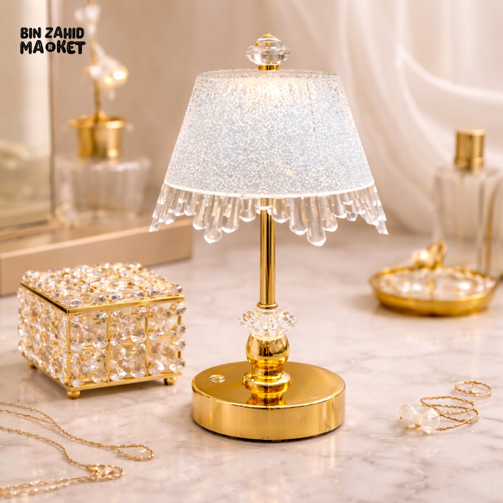 ROYAL CRYSTAL TABLE LAMP – GOLDEN BASE LUXURY HOME DECOR ACCENT LIGHT