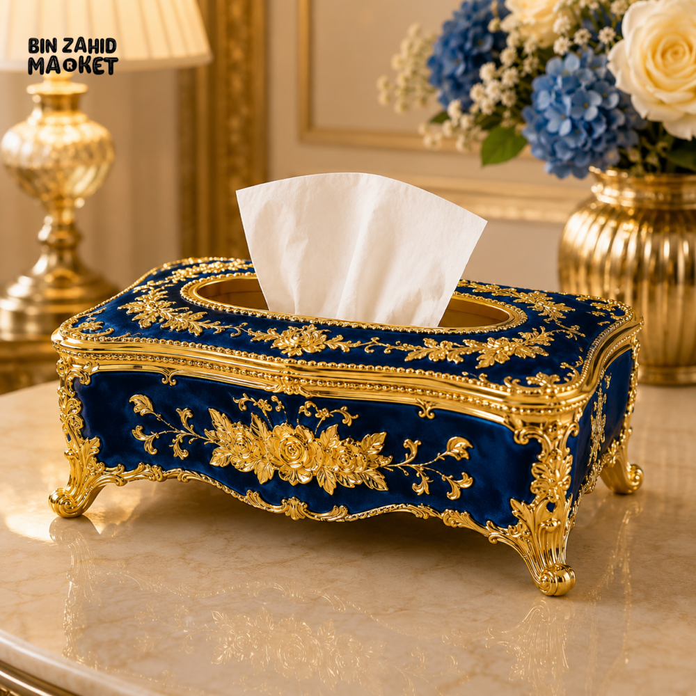 ROYAL ELEGANCE LUXURY TISSUE BOX - BLUE & GOLDEN