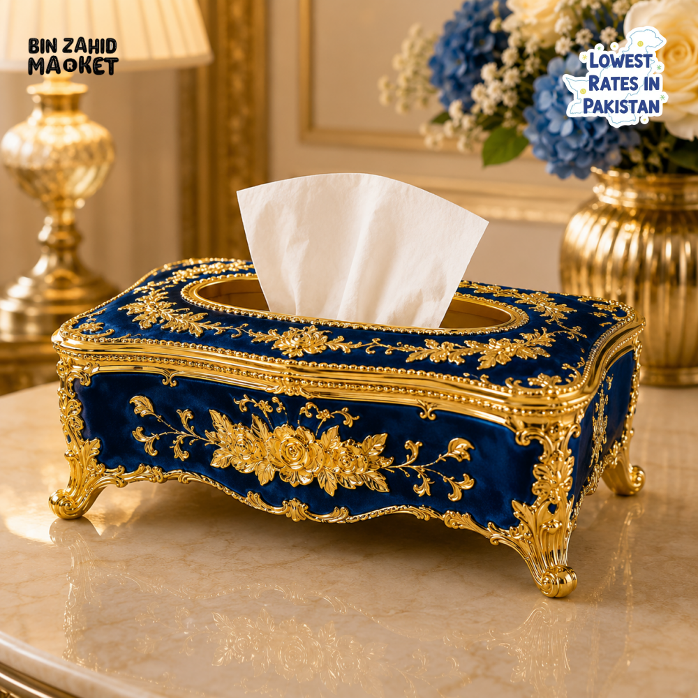 ROYAL ELEGANCE LUXURY TISSUE BOX - BLUE & GOLDEN