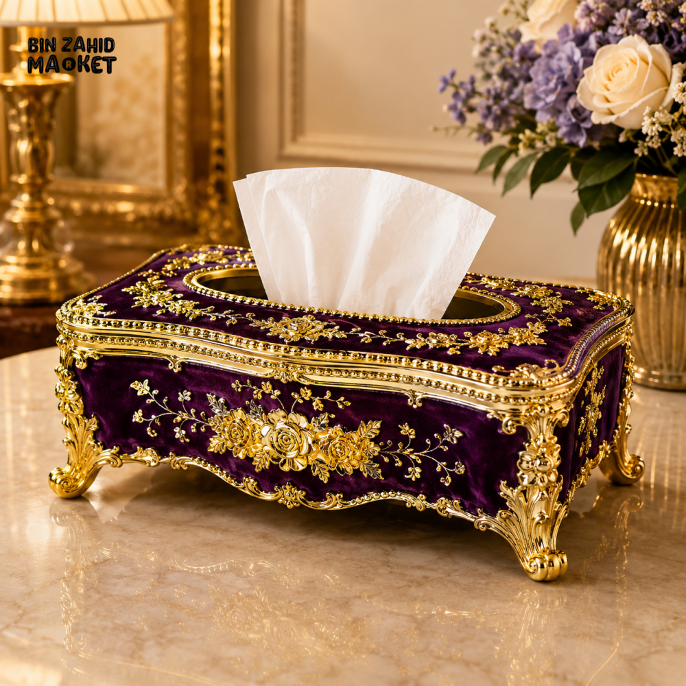 ROYAL ELEGANCE LUXURY TISSUE BOX - PURPLE & GOLDEN
