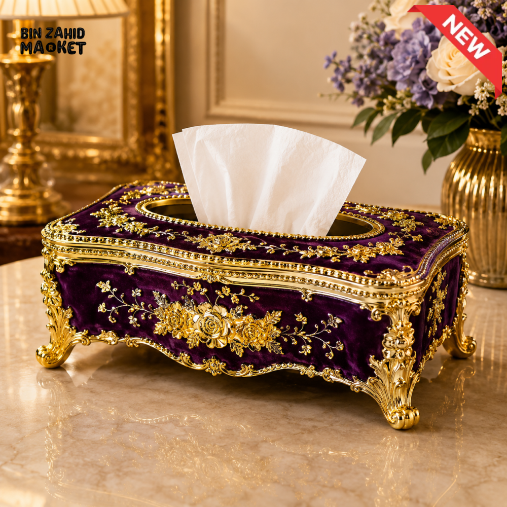 ROYAL ELEGANCE LUXURY TISSUE BOX - PURPLE & GOLDEN