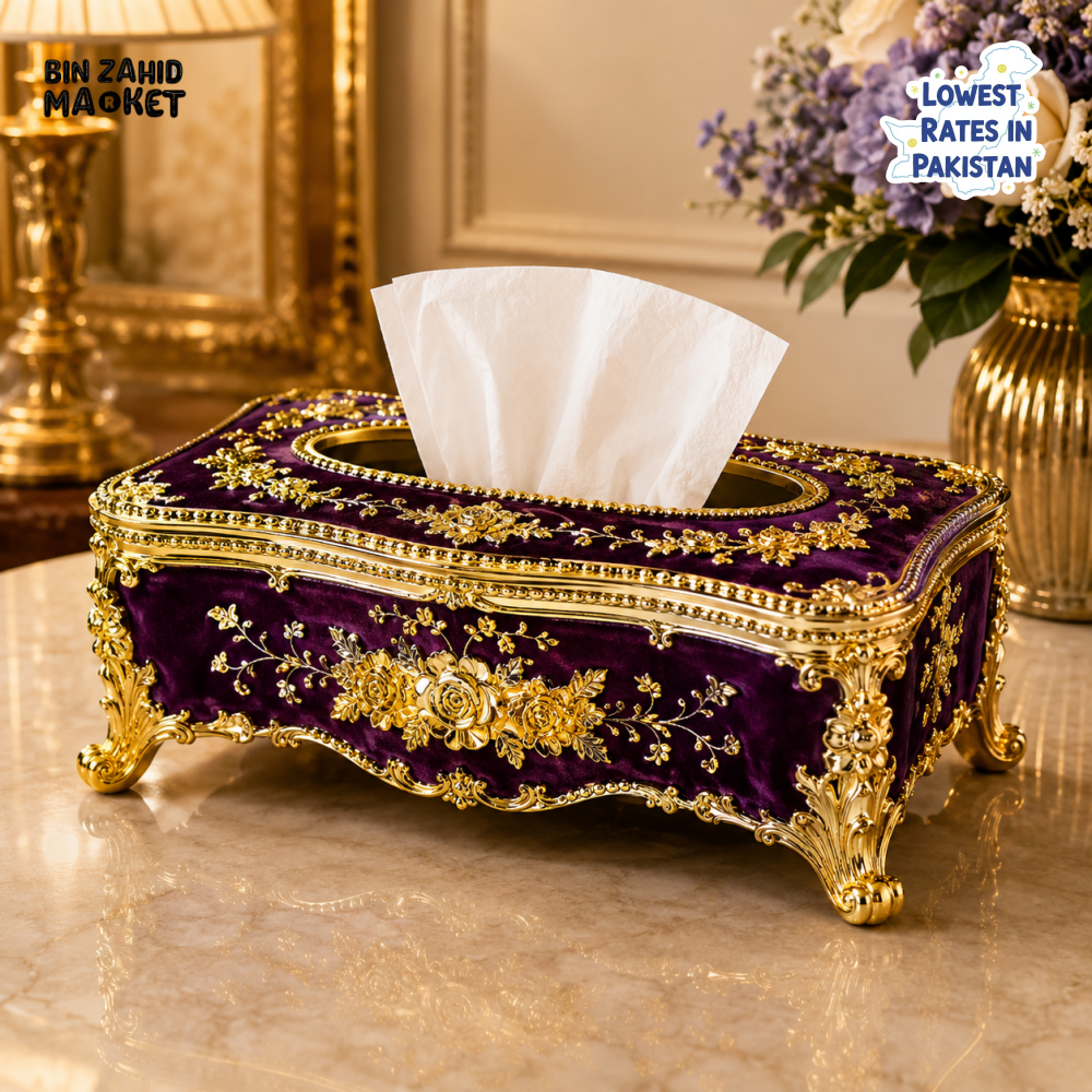 ROYAL ELEGANCE LUXURY TISSUE BOX - PURPLE & GOLDEN