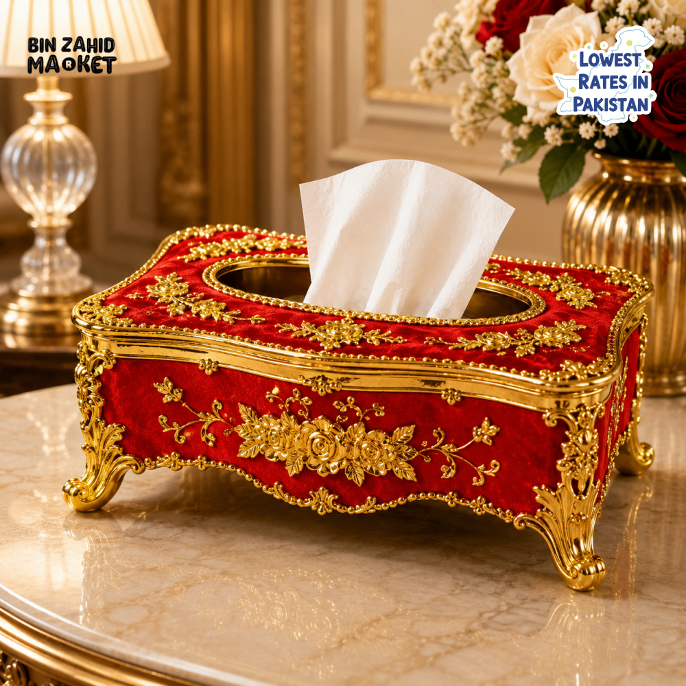 ROYAL ELEGANCE LUXURY TISSUE BOX - RED & GOLDEN