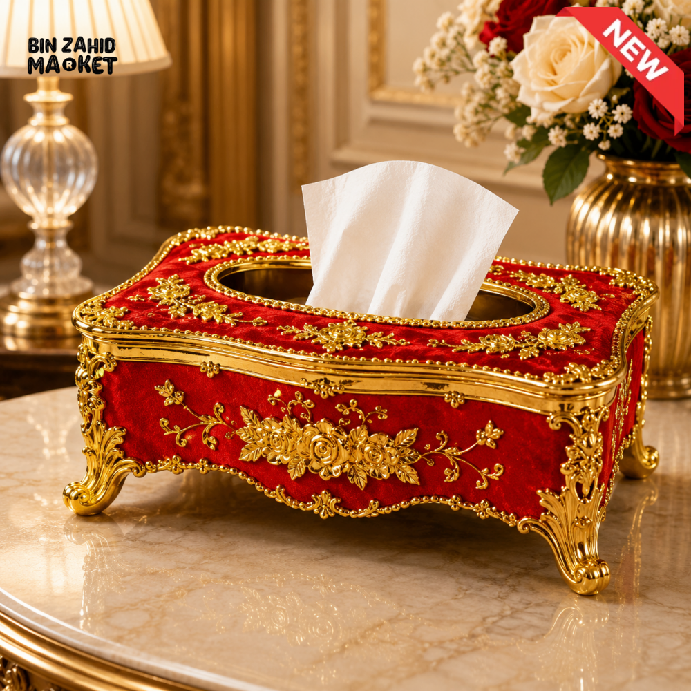 ROYAL ELEGANCE LUXURY TISSUE BOX - RED & GOLDEN