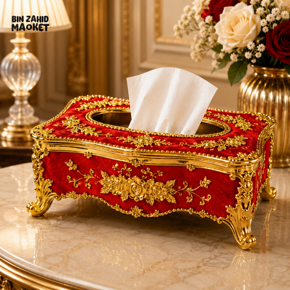 ROYAL ELEGANCE LUXURY TISSUE BOX - RED & GOLDEN