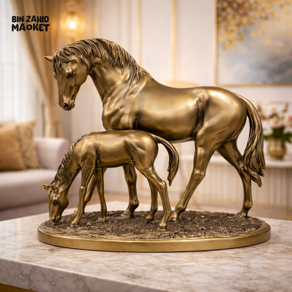 ROYAL GOLD HORSE WITH BABY STATUE – LUXURY HOME DECOR SHOWPIECE