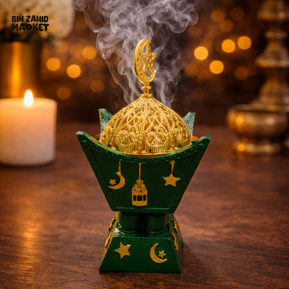 ROYAL GREEN & GOLD INCENSE BURNER – RAMADAN ISLAMIC TABLE DECOR