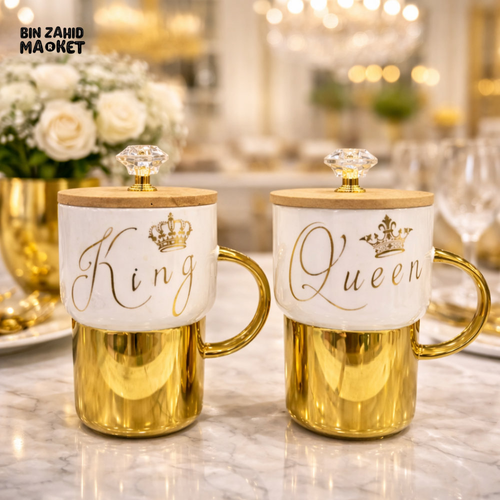 ROYAL KING & QUEEN GOLD CERAMIC MUG 2 PIECES SET – ELEGANT COUPLE EDITION