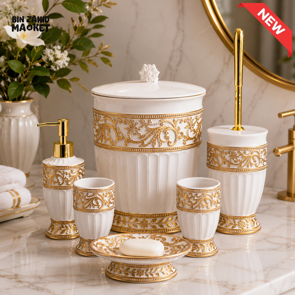 ROYAL LUXURY CERAMIC BATHROOM ACCESSORIES SET – 6 PIECES