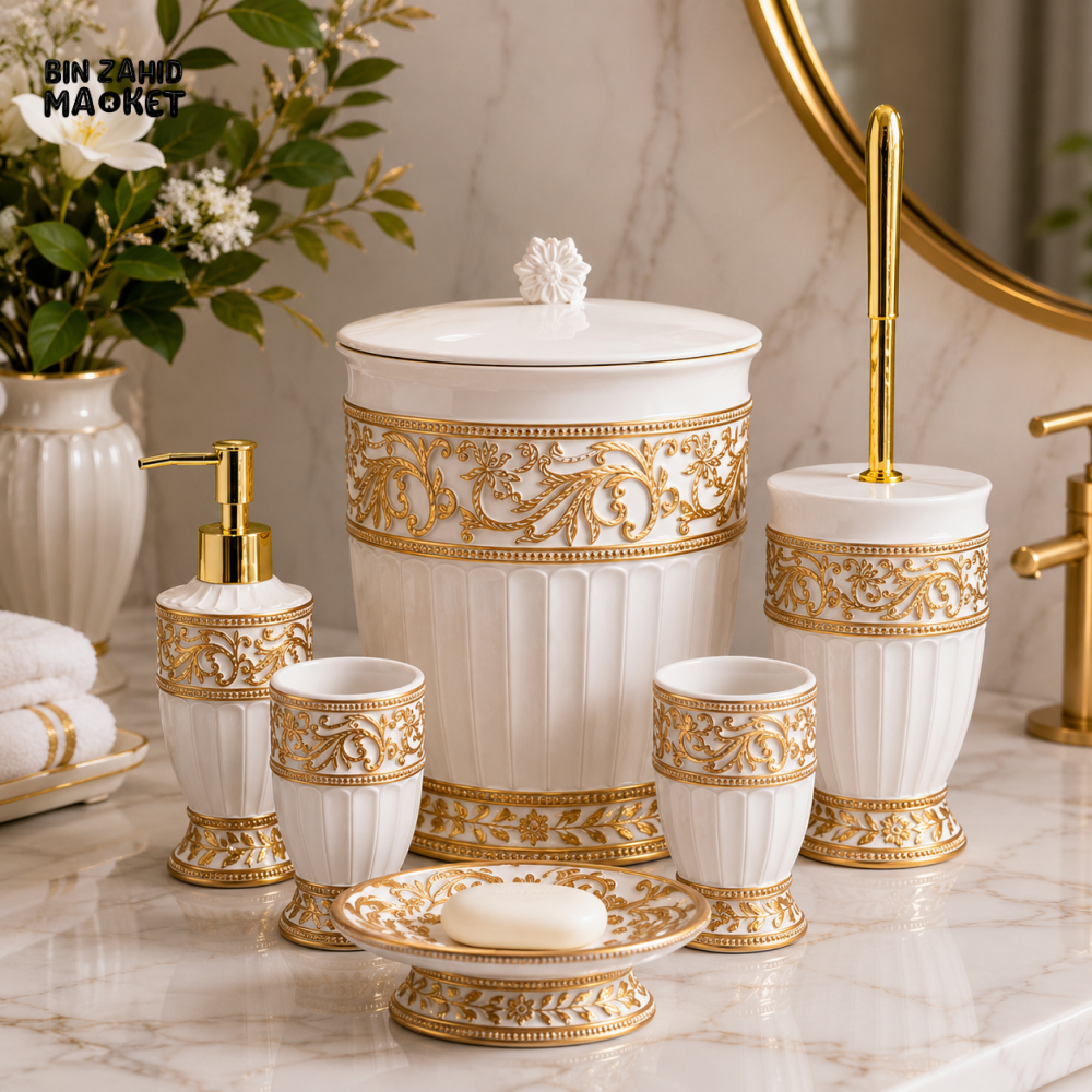 ROYAL LUXURY CERAMIC BATHROOM ACCESSORIES SET – 6 PIECES