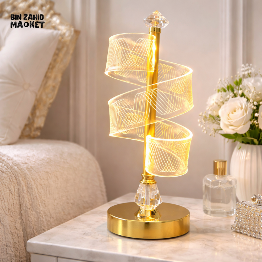 ROYAL SPIRAL CRYSTAL LED TABLE LAMP – PREMIUM GOLD FINISH FOR LUXURY HOME & VANITY DECOR