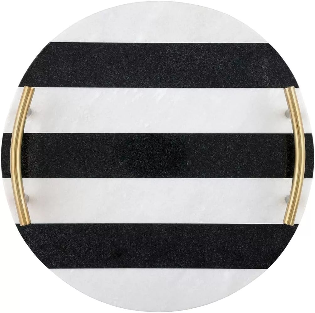 MODERN B&W MARBLE GRANITE TRAY WITH GOLD HANDLE