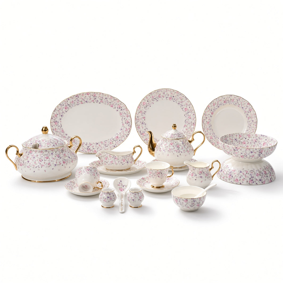 Royal Albert Inspired Pink Floral Patterns 75 Pieces 8 Persons Serving Dinner Set