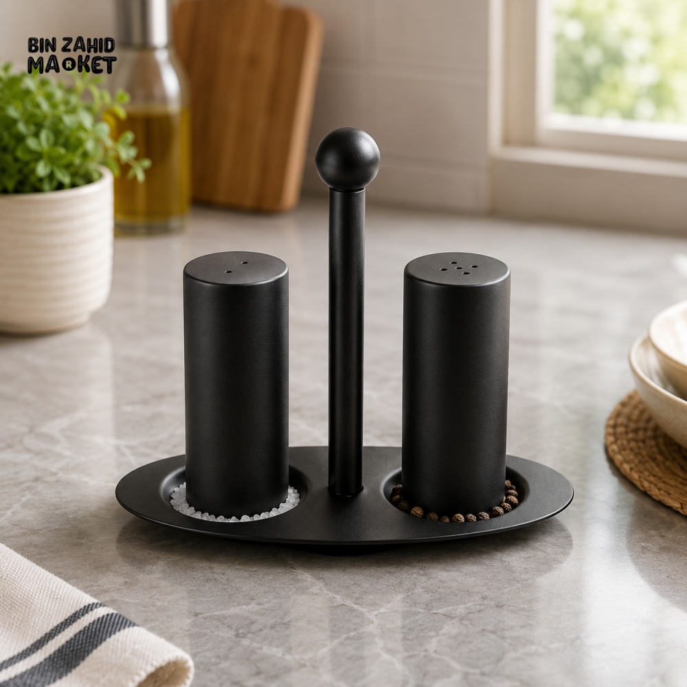 SALT & PEPPER SHAKER SET WITH STAND
