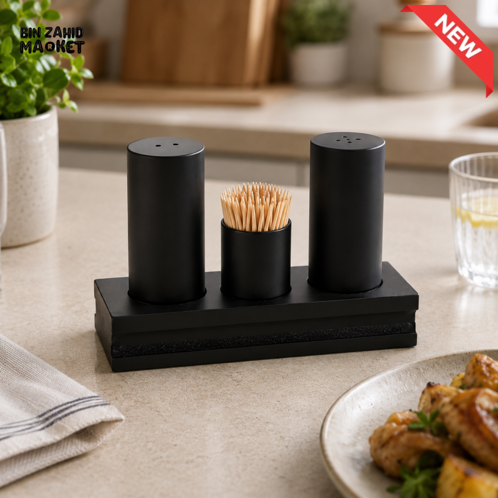 SALT & PEPPER SHAKER SET WITH TOOTHPICK HOLDER