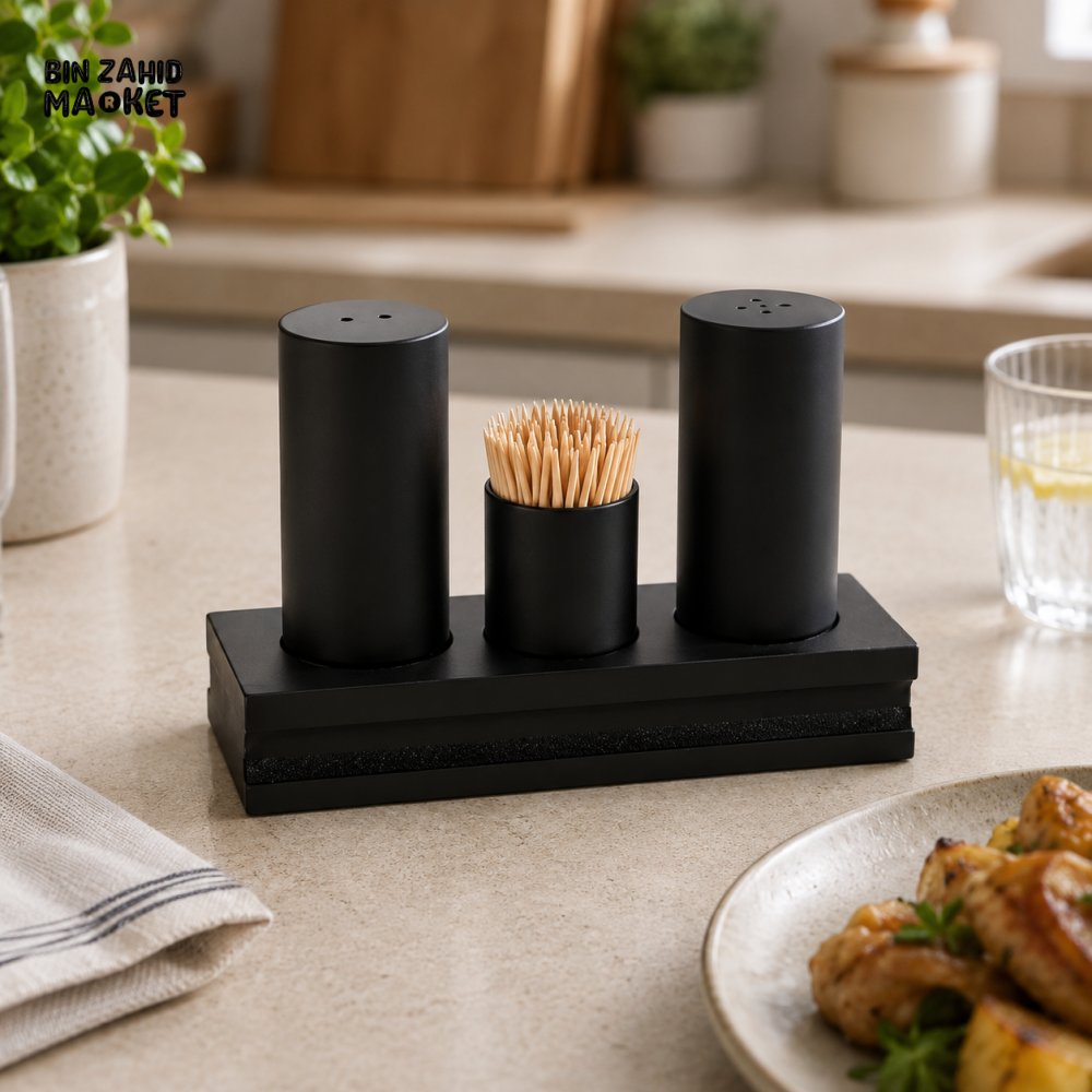 SALT & PEPPER SHAKER SET WITH TOOTHPICK HOLDER