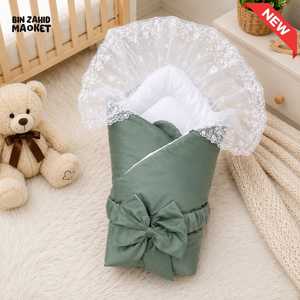 SATIN POLYESTER BABY CARRY NEST WITH LACE CANOPY - GREEN