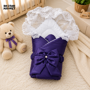 SATIN POLYESTER BABY CARRY NEST WITH LACE CANOPY - NAVY