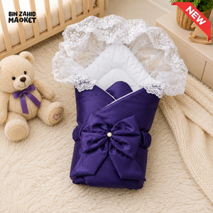 SATIN POLYESTER BABY CARRY NEST WITH LACE CANOPY - NAVY