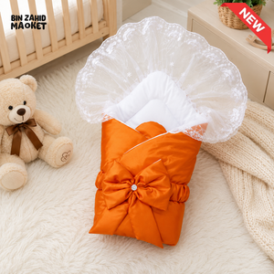 SATIN POLYESTER BABY CARRY NEST WITH LACE CANOPY - ORANGE