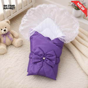 SATIN POLYESTER BABY CARRY NEST WITH LACE CANOPY - PURPLE