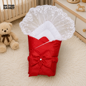 SATIN POLYESTER BABY CARRY NEST WITH LACE CANOPY - RED