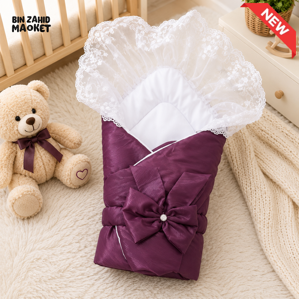 SATIN POLYESTER BABY CARRY NEST WITH LACE CANOPY - VIOLET