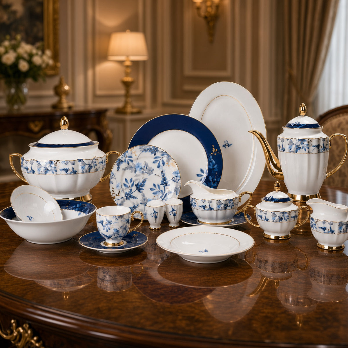 Johnson Bros Inspired Blue Floral Bone China Dinner Set
