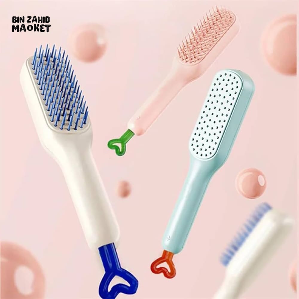 SELF-CLEANING HAIR BRUSH ANTI-STATIC DETANGLING & MASSAGE COMB FOR WOMEN