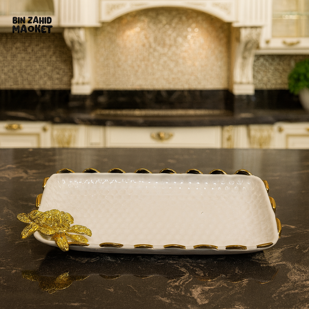 SERVING DISH WITH GOLD ROSE DETAIL – LUXURY KITCHEN TABLETOP PLATTER - 12 M10-W