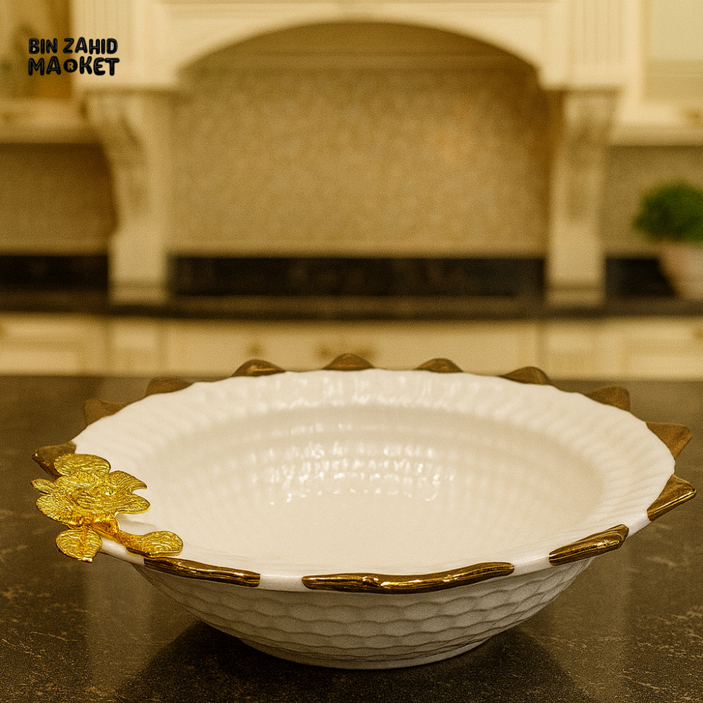 SERVING DISH WITH GOLD ROSE DETAIL – LUXURY KITCHEN TABLETOP PLATTER - 12 M13-W