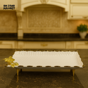 SERVING DISH WITH GOLD ROSE DETAIL – LUXURY KITCHEN TABLETOP PLATTER - WITH LEGS 15 M16-W