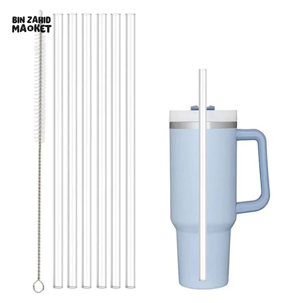 SET OF 6 REUSABLE CLEAR STRAWS WITH CLEANING BRUSH – COMPATIBLE WITH LARGE TUMBLERS AND MUGS
