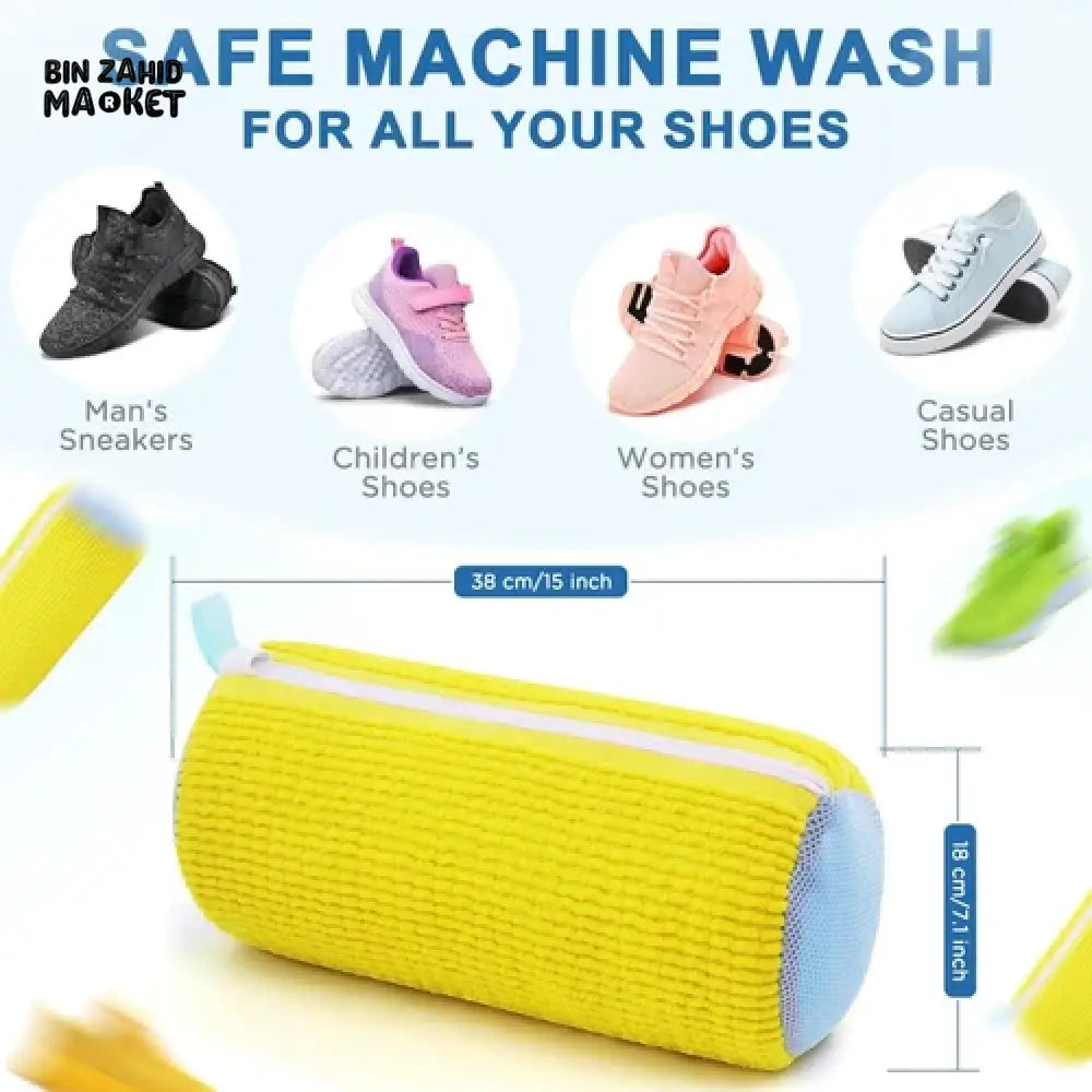 SHOE WASHING BAG FOR MACHINE – PORTABLE CYLINDRICAL SNEAKER CLEANING LAUNDRY POUCH WITH ZIPPER FOR WASHING MACHINES