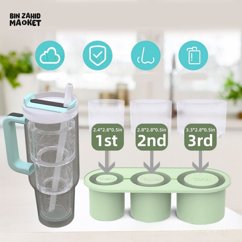 SILICONE CYLINDER ICE CUBE MOLD TRAY – ICE MAKER COMPATIBLE WITH 20-40 OZ STANLEY CUPS & TUMBLERS