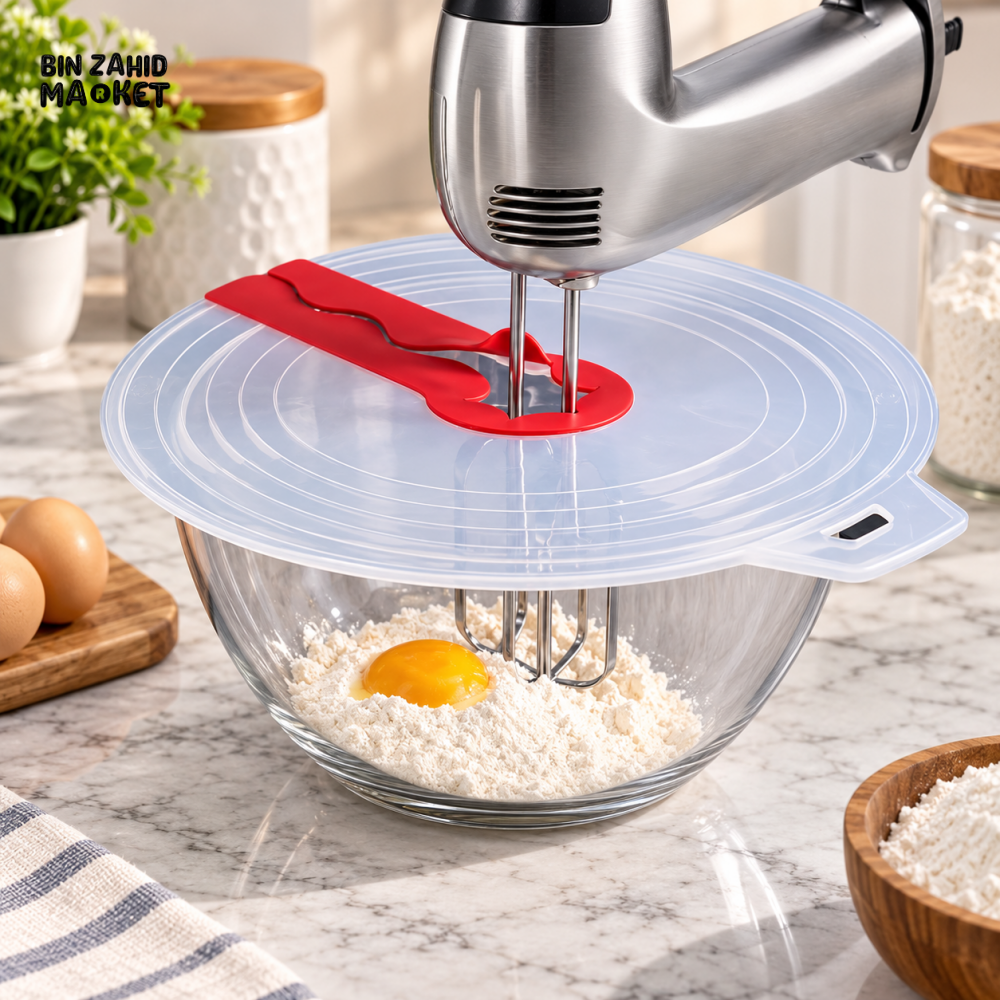 SILICONE MIXING BOWL SPLASH GUARD LID WITH MIXER OPENING