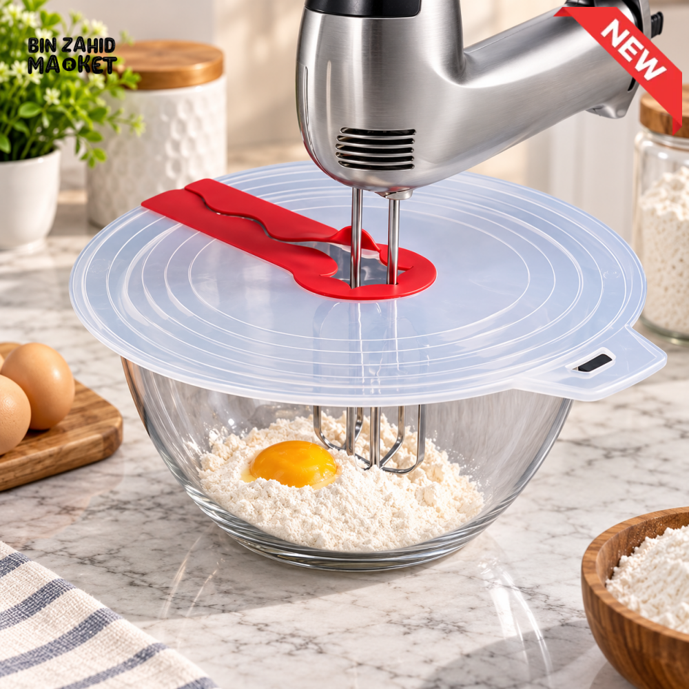 SILICONE MIXING BOWL SPLASH GUARD LID WITH MIXER OPENING