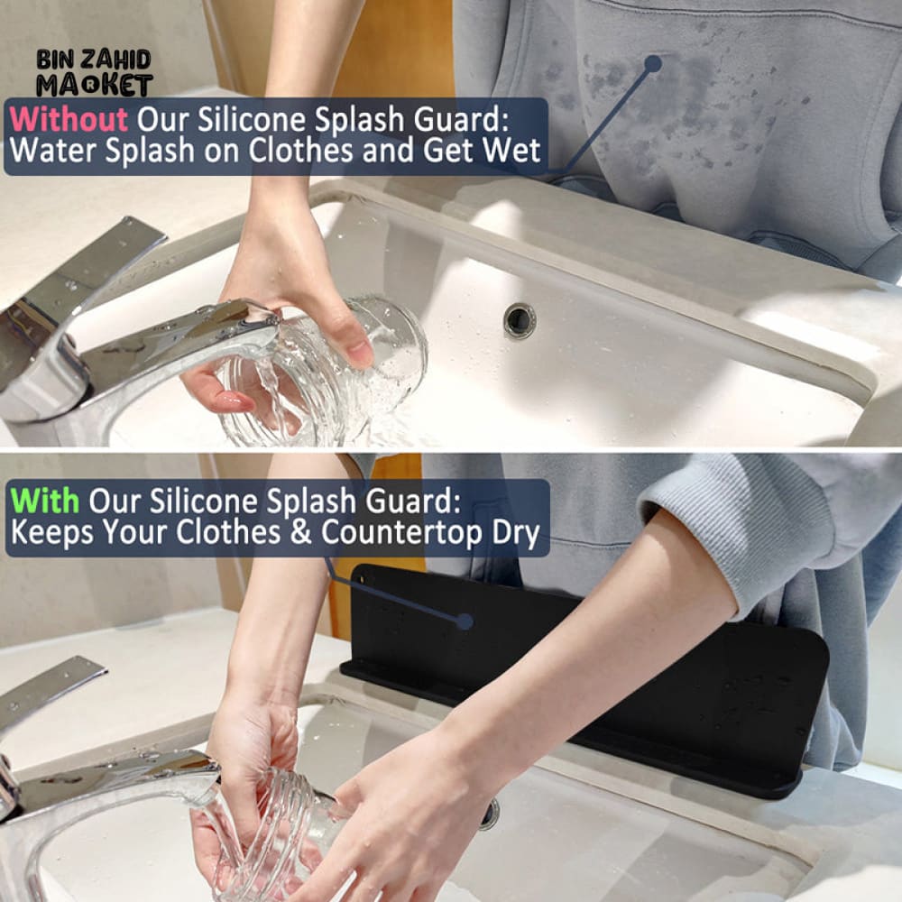 SILICONE SINK SPLASH GUARD WITH SUCTION CUPS – WATER BARRIER OIL RESISTANT SPLASH STOPPER TO PROTECT CLOTHES