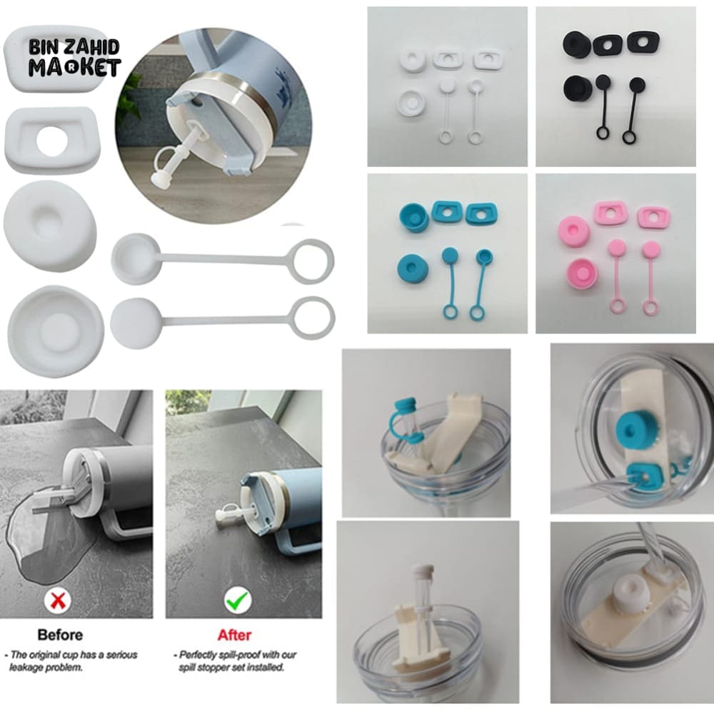 SILICONE STRAW CAP & OVERFLOW STOPPER 3 PIECES SET – ANTI-SPILL SET FOR STANLEY TUMBLER 30OZ / 40OZ