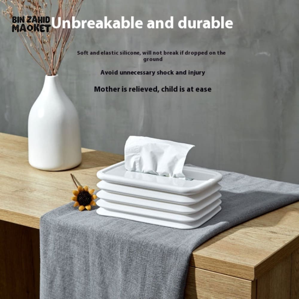 SILICONE TISSUE BOX – SELF-CLOSING MINIMALIST PAPER HOLDER FOR LIVING ROOM DINING & COFFEE TABLE